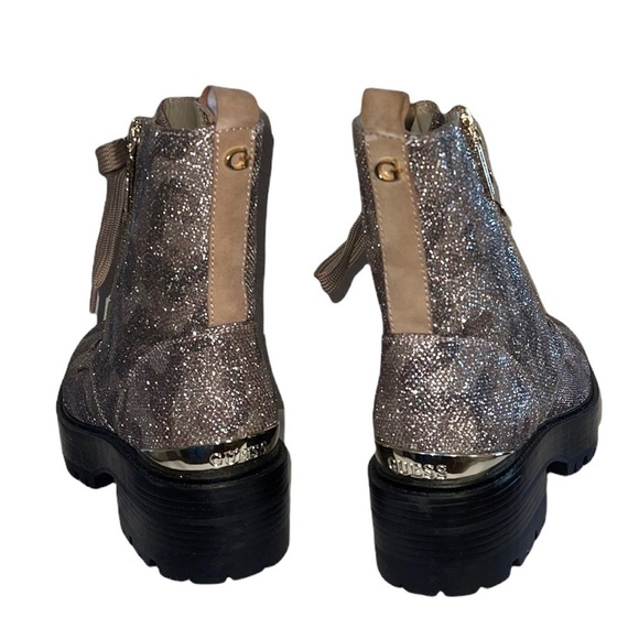 NWOT- Guess Fearne Lug Sole Glitter Gold combat Boots - Picture 12 of 14